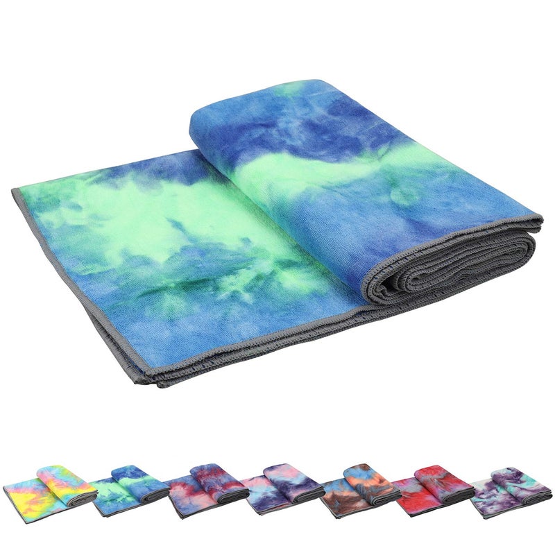 Pefi Yoga Towels , Non Slip Hot Yoga Towel Skidless Waffle Texture, 100% Absorbent Odorless Microfiber Yoga Blanket, Standard Sized 24 inchx72 inch Mat Towel,for Hot Yoga, Bikram, Pilates (Bule & Green)â€¦1 - Image 1